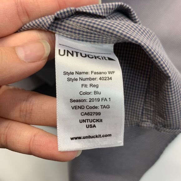 Untuckit Fasano Shirt Mens XL Extra Large Blue Brown Gingham Wrinkle Free Cotton - Picture 8 of 11